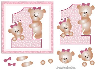 Girl Teddies First Birthday Topper