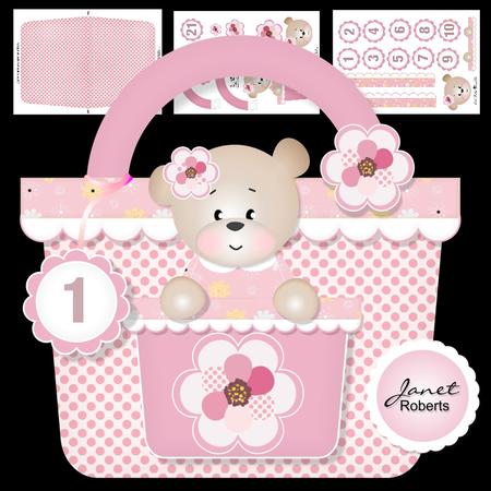 Teddy Handbag Card Large Pink Spotty