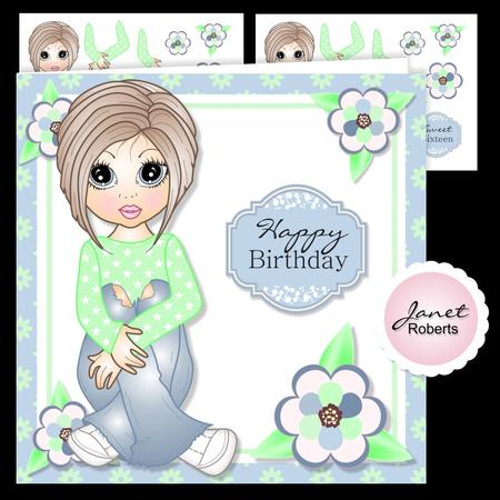 Emma in Torn Jeans Birthday Card Topper