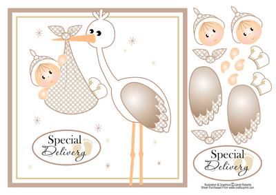 Special Delivery Neutral Coloured New Baby Card Topper