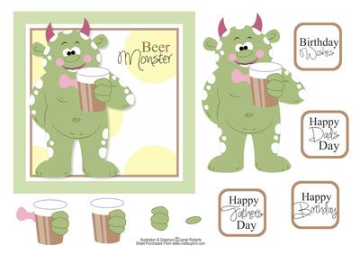 Beer Monster Birthday/fathers Day Card Topper