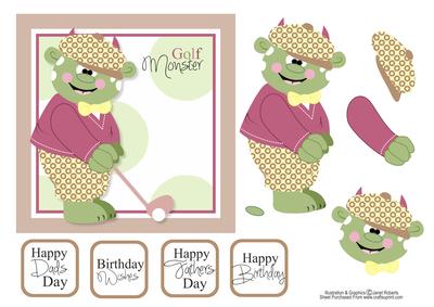 Golf Monster Birthday/fathers Day Card Topper