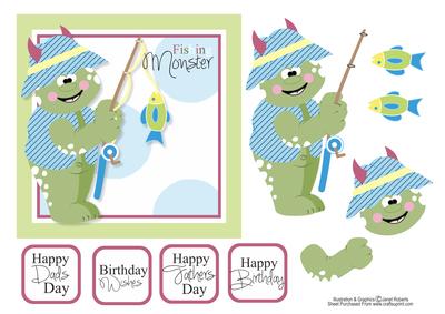 Fishing Monster Birthday/fathers Day Card Topper