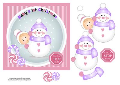 Baby's 1st Christmas Snowman Topper Pink