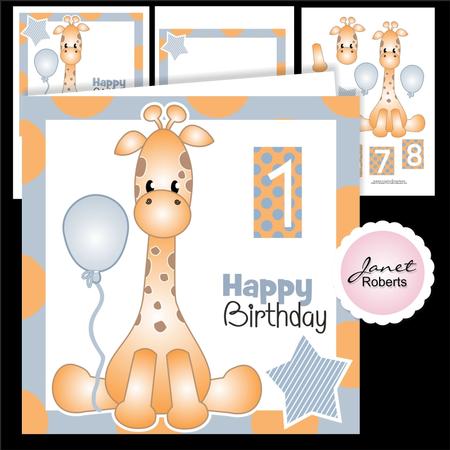 Giraffe Blue Birthday Topper Mini Kit