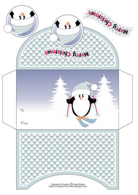 Skiing Penguin Christmas Money Wallet