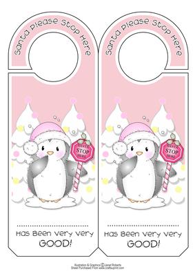 Pink Penguin Stop Here Door Hanger
