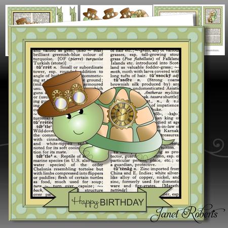 Green Steampunk Turtle Dictionary Topper Mini Kit