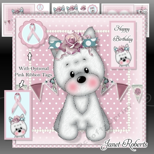 Think Pink Westie Mini kit  Breast Cancer Awareness/Birthday Card