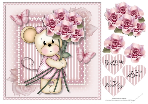 Maisy with Pink Roses Mothers Day/Birthday Topper