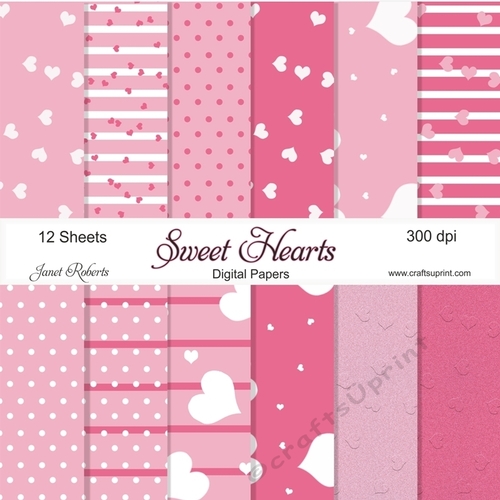Pink Sweet Heart Papers -  12 sheets 