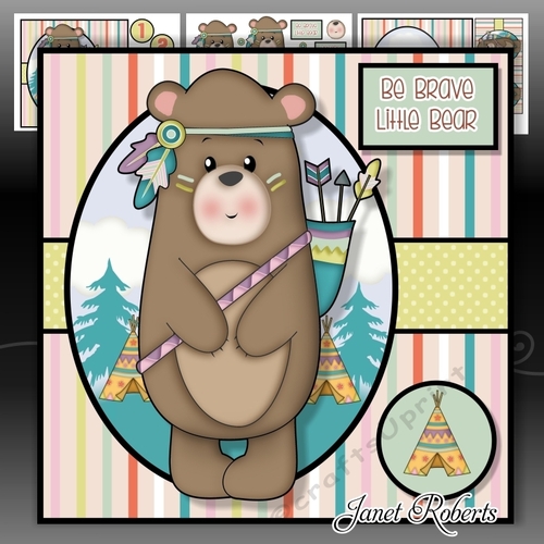 Little Bear Mini Kit. Tribal New Baby Card or Toddler Birthday with Ages 1 to 4 years