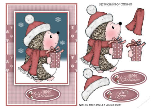 Christmas Hedgehog with Gift Pink
