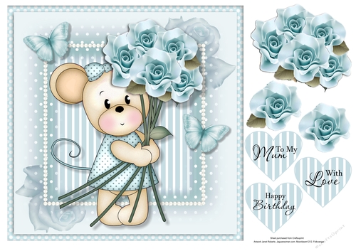 Maisy with Blue Roses Mothers Day/Birthday Topper