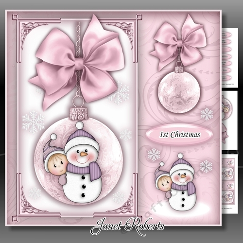 Baby Girl Snowman Bauble Square Mini Kit