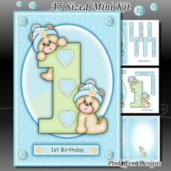 A5 1st Birthday Bears Boy Mini Kit