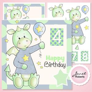 Denzil Dragon with Balloon Birthday Card Topper