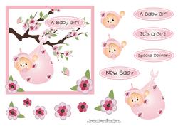 Baby Girl Blossom Branch Card Topper