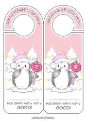 Pink Penguin Stop Here Door Hanger
