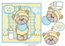 New Baby Barclay Teddy Bear 7x7 Card Front with Decoupage