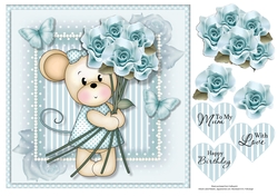 Maisy with Blue Roses Mothers Day/Birthday Topper