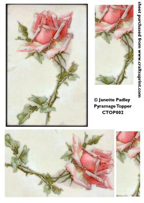 Single Pink Rose Pyramage Card Topper