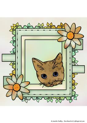 Cat in Floral Frame Coloured