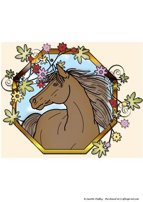 Floral Horse Coloured Stamp