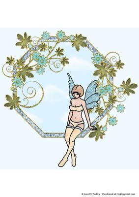 Fairy in Floral Frame Coloured