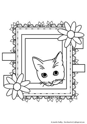 Cat in Floral Frame Stamp