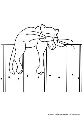 Cat on Fence Digital Stamp