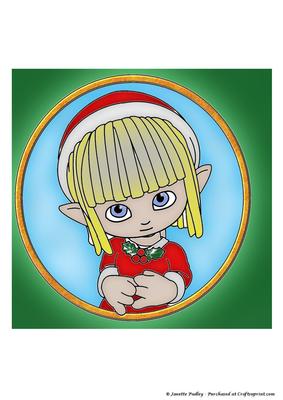 Christmas Elf in Circular Frame Coloured