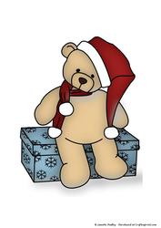 Christmas Teddy on Box Coloured