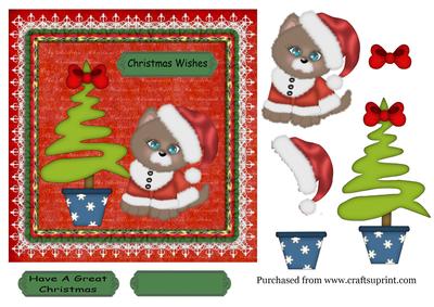 8 x 8in Cute Christmas Kitty