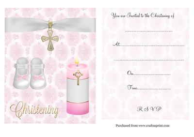 A5 Christening Invitation with Insert Girl