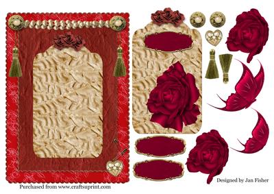 A5 Vintage Card Front with Red Roses