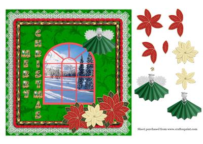 8 x 8inwindow & Poinsettias in Green