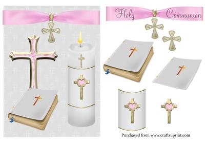 Holy Communion Card Front in Pink