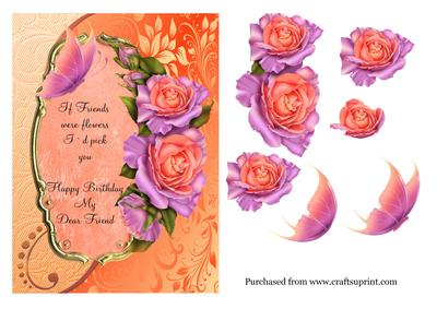 A5 Orange and Purple Rose Friends Card