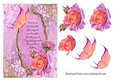 A5 Purple & Orange Rose Card