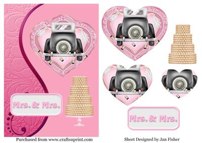 Mrs & Mrs Pink Heart Pyramid Topper