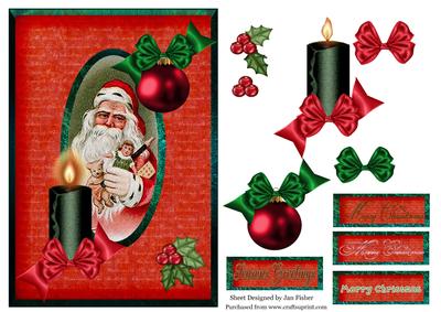 Red & Green Candles with Vintage Santa 1