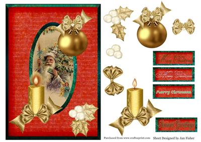 Red & Gold Candles Vintage Santa