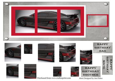 Red & Black Sports Car Triple Pyramid Card