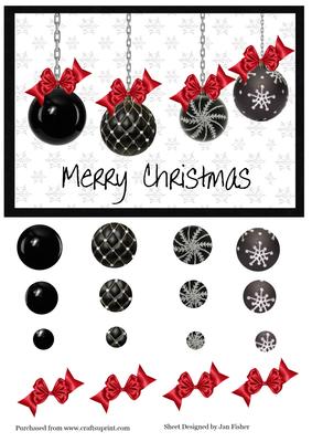 Black Christmas Baubles Pyramid Card