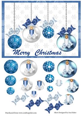 Blue Christmas Baubles Pyramid Card