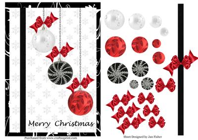 Red Black & White Christmas Bauble Pyramid Card