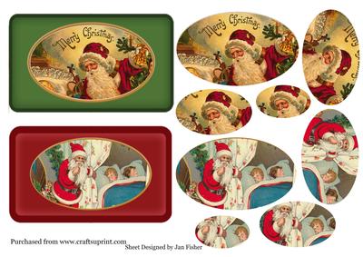 2 Vintage Santa Pyramid Toppers #10