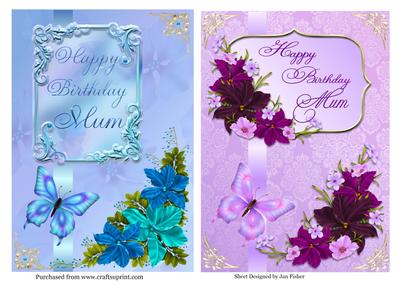 2 A5 Happy Birhtday Mum in Blue & Lilac