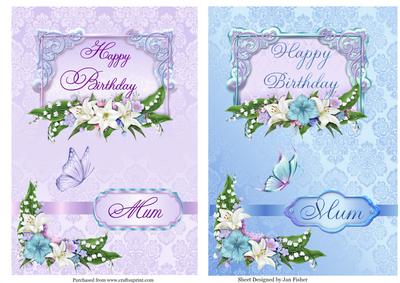 2 A5 Floral Birthday Mum Toppers in Lilac & Blue
